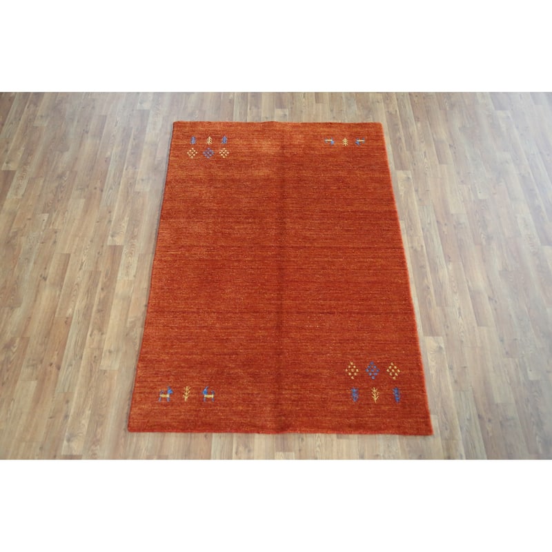 Tribal Orange Gabbeh Indian Rug Hand-Knotted Wool Carpet - 4'0" x 5'10"