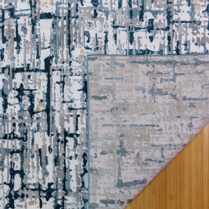 Gertmenian Quattro Lhasa Navy Polypropylene Modern Abstract Area Rug Runner - 2' 7" x 8'