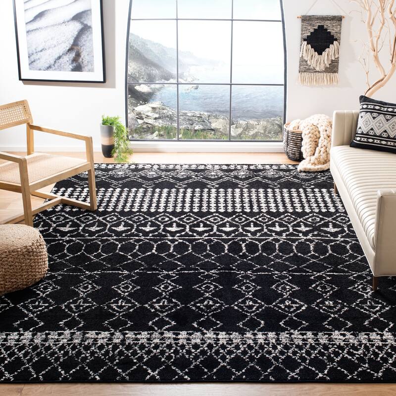 SAFAVIEH Tulum Ethelyn Rustic Moroccan Boho Tribal Rug - 9' x 12' - Black/Ivory - Runner/Rectangle