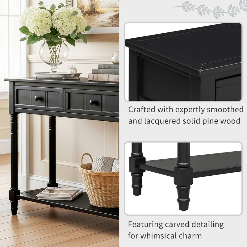 Solid Wood Console Table Sofa Table with 2 Drawers and Bottom Storage Shelf for Entryway Hallway