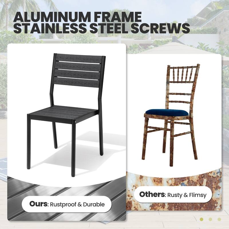 11-Piece Outdoor Dining Set Aluminum Table and 8 Stackable Chairs w/ 10 ft Umbrella and Base Stand