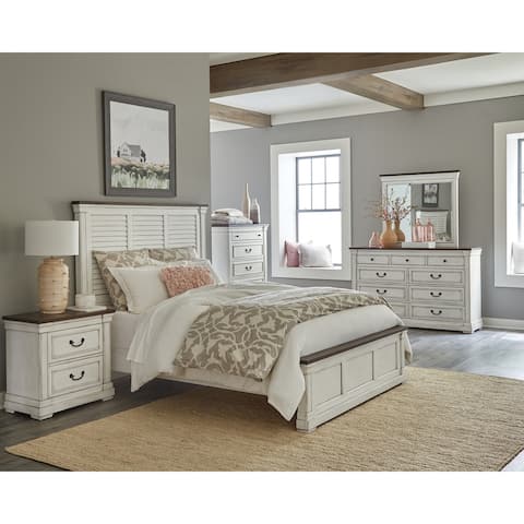 Hillcrest White and Dark Rum 4-piece Panel Bedroom Set