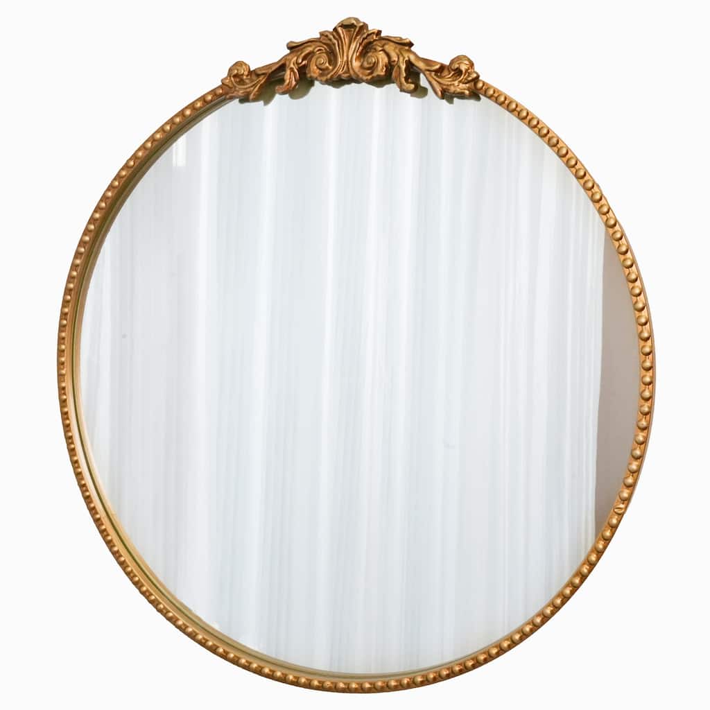24-inch round metal carved wall mirror, gold or black vintage European style decorative mirror