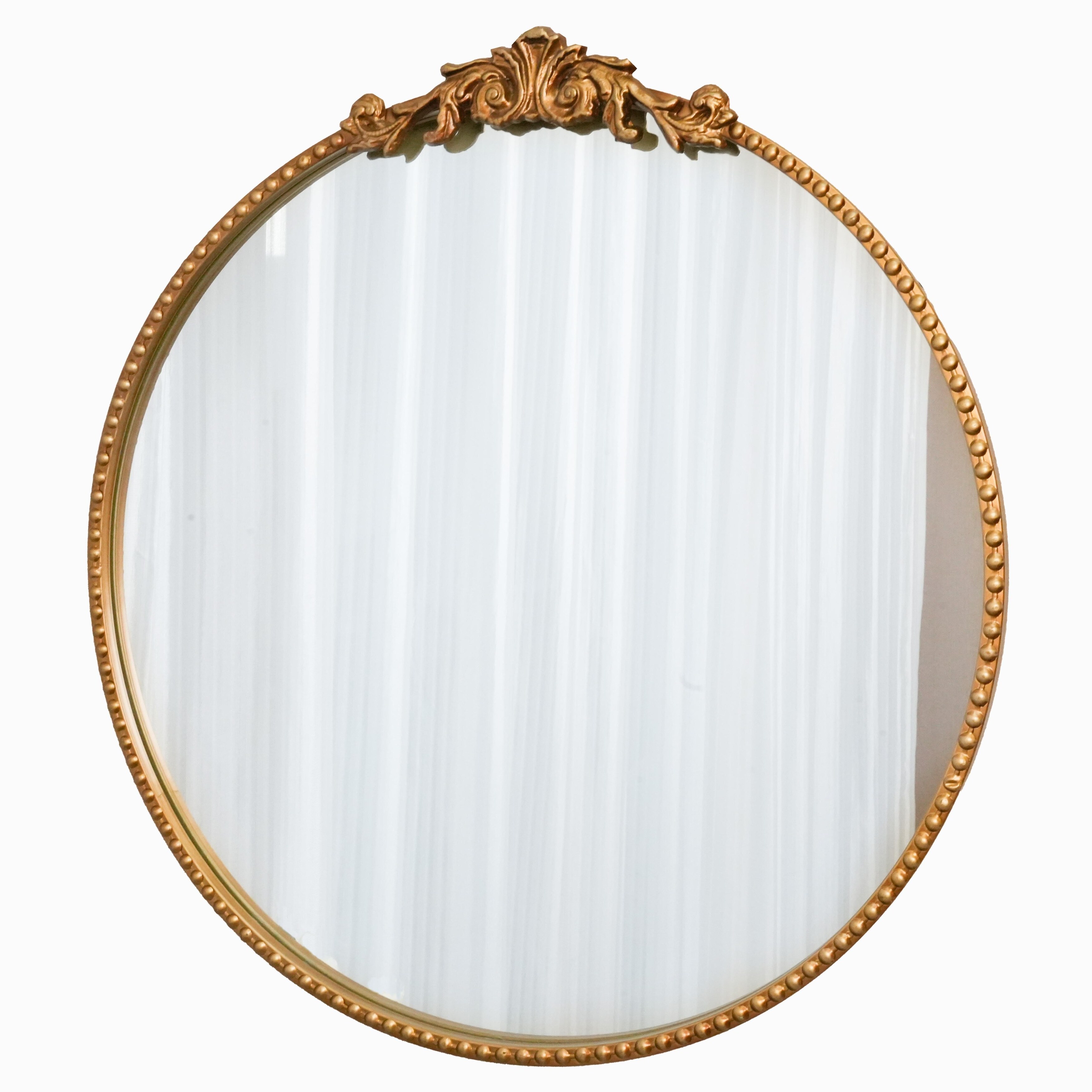 24-inch round metal carved wall mirror, gold or black vintage
