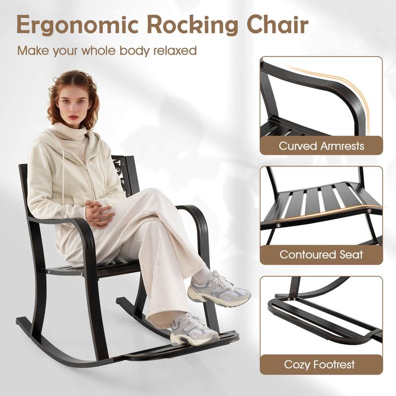Costway 1/2 PCS Patio Rocking Chair Outdoor Cast Aluminum Rocker with