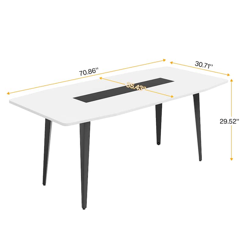 70.86" White Office Desk with Strong Metal Legs, Boat Shpae