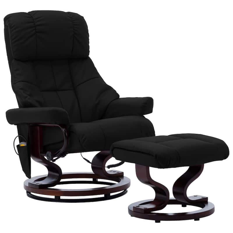 vidaXL Massage Recliner Swiveling Recliner Chair Faux Leather and Bentwood - 31.9" x 34.6" x 42.9" - Grey