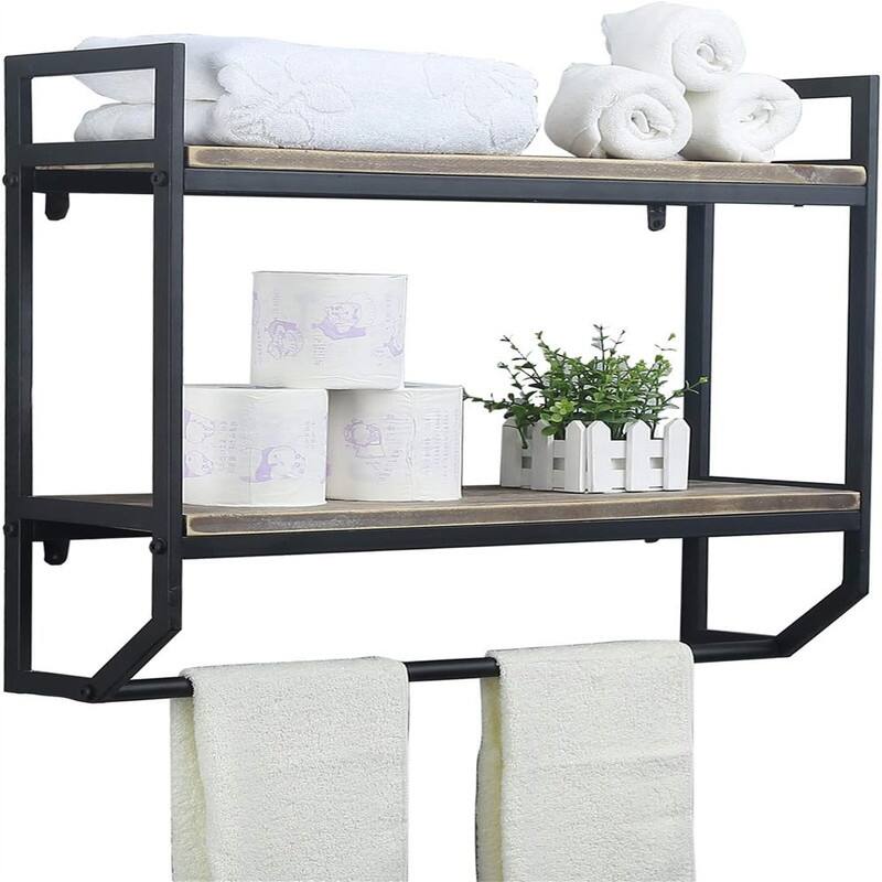 2 Tier Metal Industrial 23.6" Bathroom Shelves Wall Mounted - 22.8"D x 23.6"W x 7.87"H