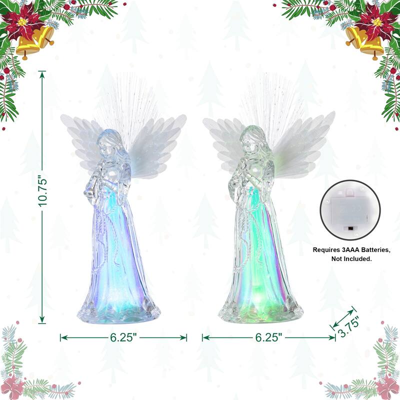 Glitzhome Set of 2 10.75''H Christmas Lighted Acrylic Color Changing Tabletop Angel Figurine