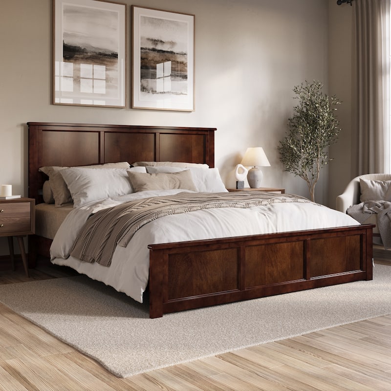 Charlotte Solid Wood Low Profile Platform Bed with Matching Footboard - Walnut - King