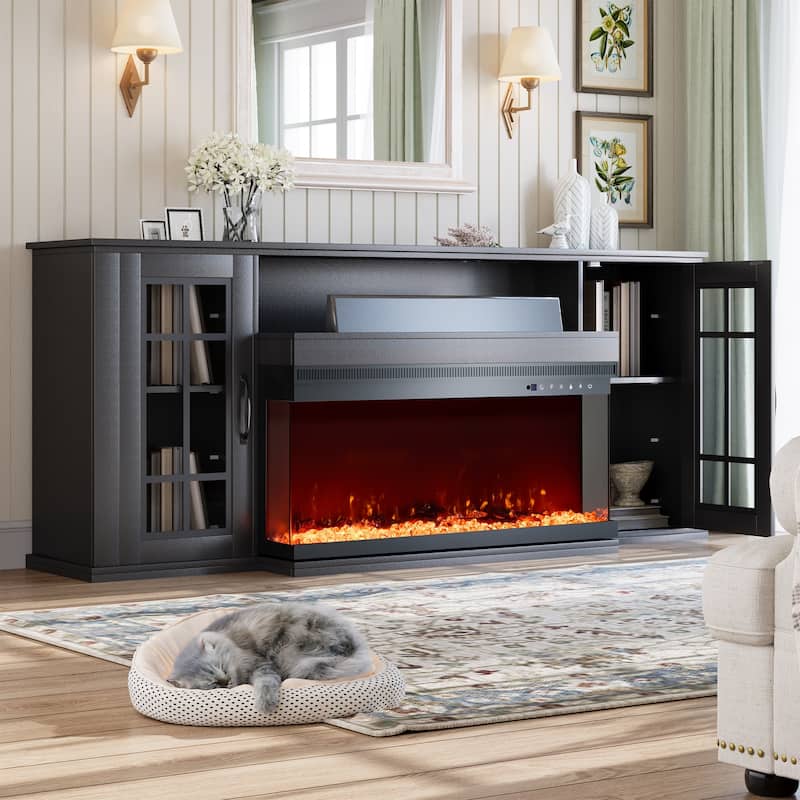 EROMMY Electric Fireplace TV Stand, Living Room Media Storage Cabinet and Entertainment Console - Premium - Black