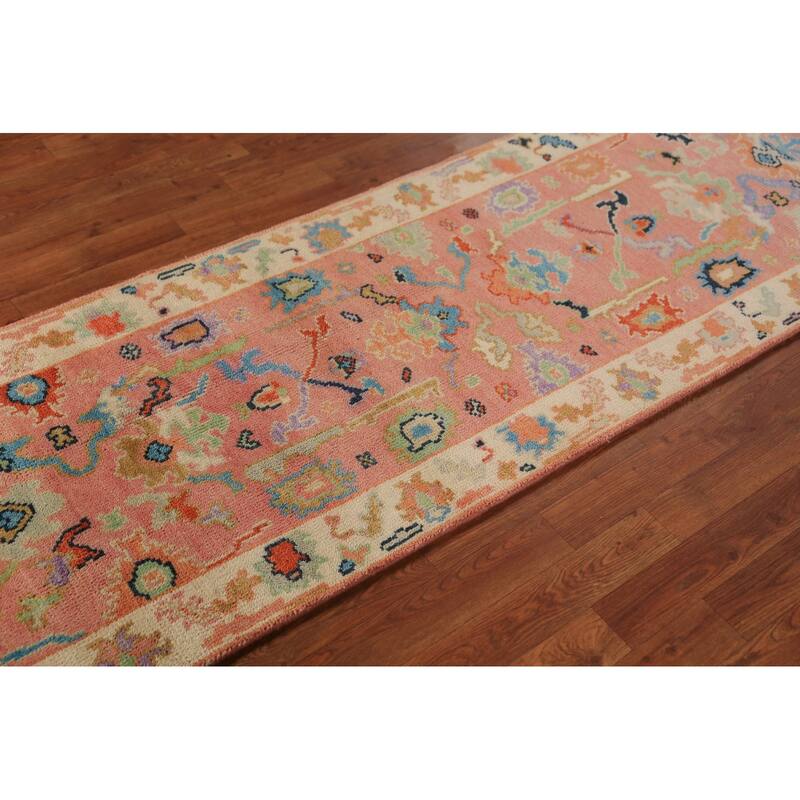 Pink Oushak Indian Runner Rug Handmade Wool Carpet - 2'7"x 7'9"