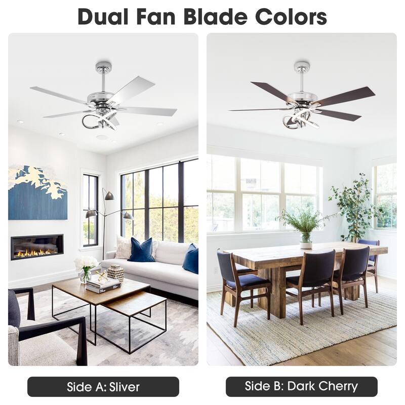 52" Chrome Modern Plywood 5-Blade Ceiling Fan with LED Light and Remote - 52 in. D x 52 in. W x 15.25 in. H