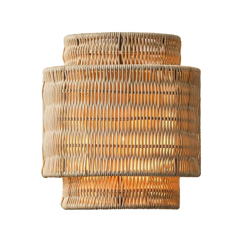 1-Light Bohemian Hand-Woven Rattan Wall Sconce Lighting