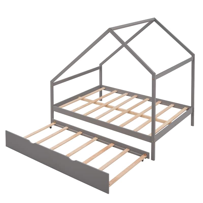 Wooden House Bed With Trundle