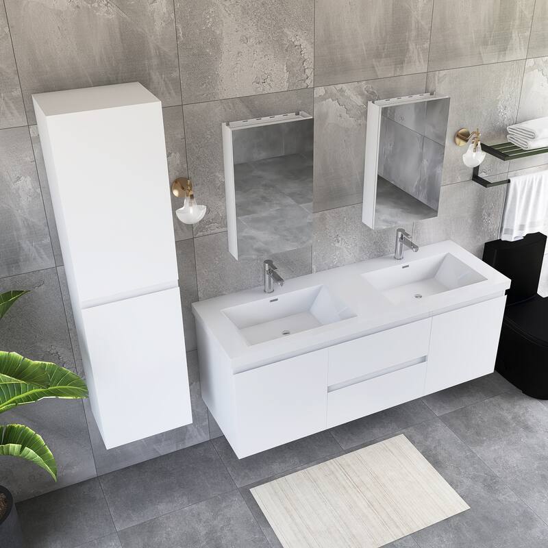 60'' Double Bathroom Vanity Set With Resin Top - 58.5'' x 19.5'' x 22.5''