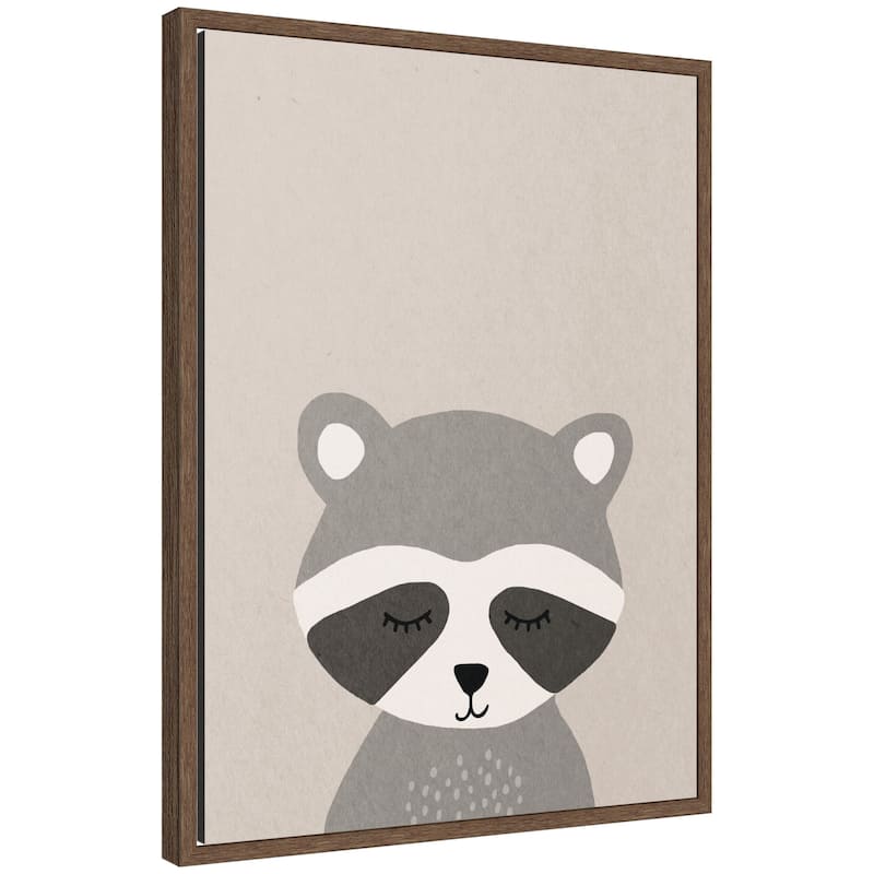 Kate and Laurel Raccoon by July Art Prints Framed Canvas Wall Art Print - 18x24 - Walnut