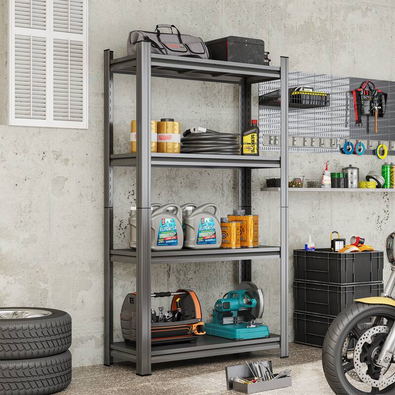 4-Tier Adjustable Metal Storage Shelf, For Garage, Shed, Supermarket, Living Room, Multi-Purpose Storage Shelf