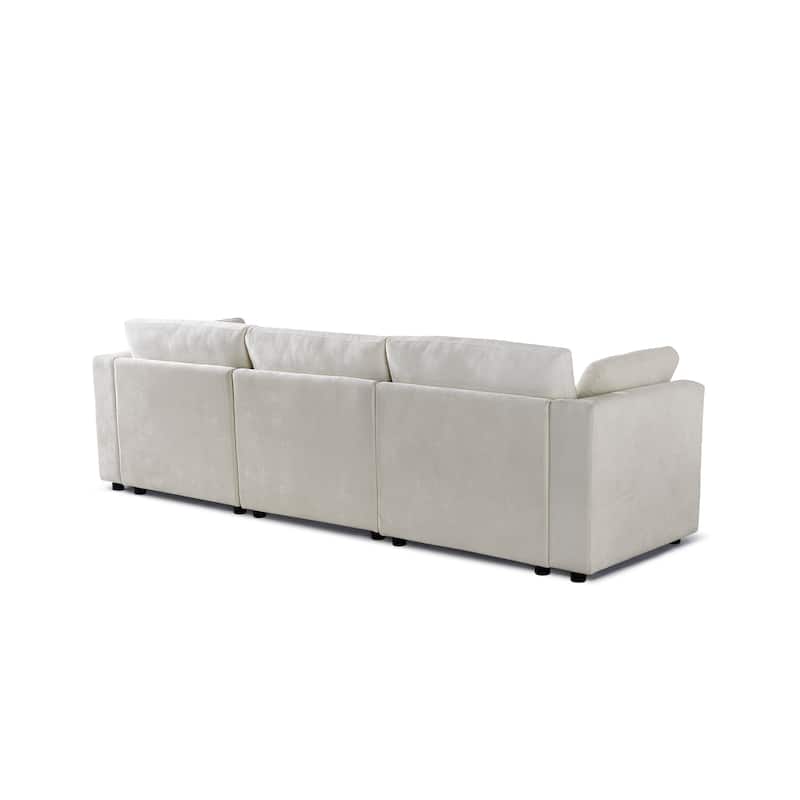 Creamy White Chenille 3-seater Modular Sofa with Wood Frame