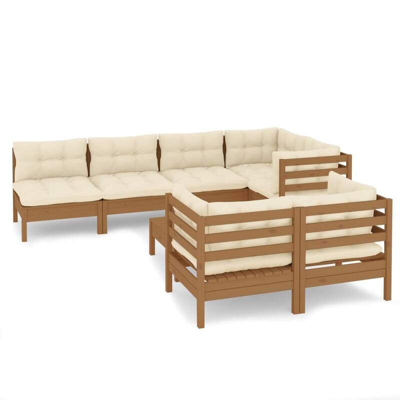vidaXL Solid Pinewood Patio Lounge Set 9 Piece with Cushions Multi Colors