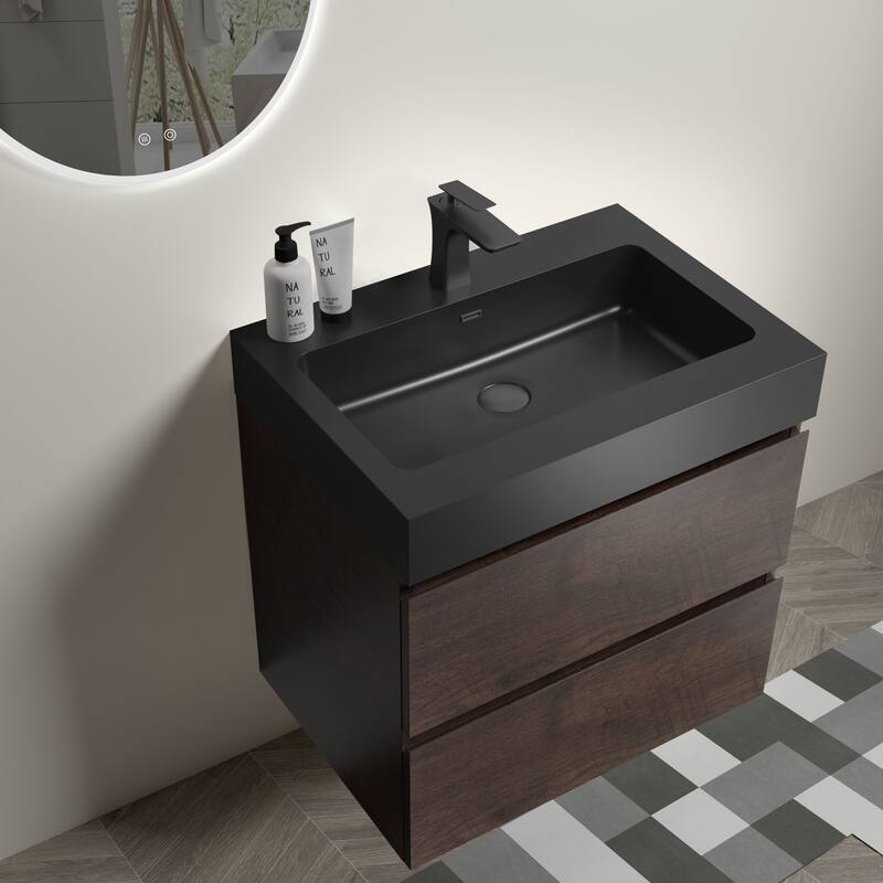 Modern Wall Mounted Bathroom Vanity with One-Piece Sink Basin without Drain and Faucet