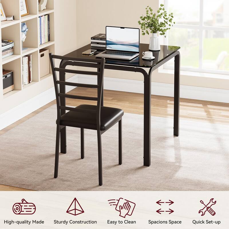 3-piece Wood Square Kitchen Dining Table Set for Apartment