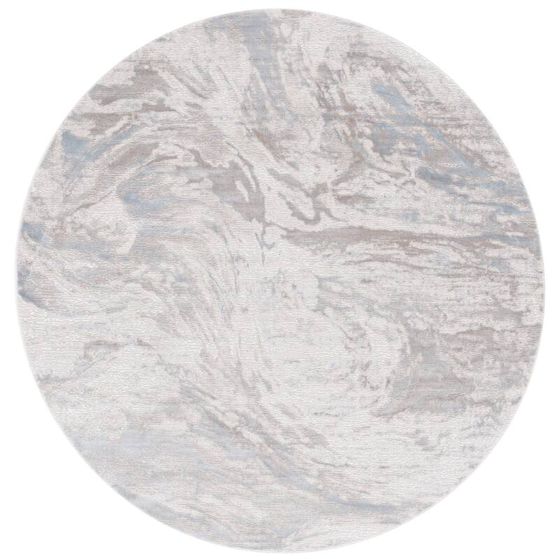 SAFAVIEH Platinum Alexina Modern Abstract Fringe Viscose Rug - 6'7" Round - Grey/Ivory Beige