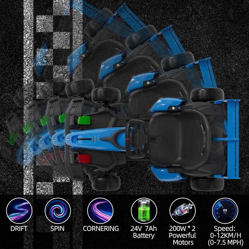 24V Go Kart, High Speed Drifting Kart Car Riding Vehicle Toy for Kids 6+ Years Best Gift