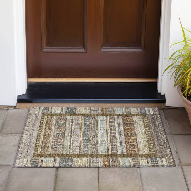 Machine Washable Indoor/Outdoor Global Kilim Chantille Rug - Brown - 1'8" x 2'6"