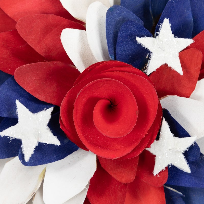 Americana Petals and Rose Artificial Wooden Floral Wreath - 12"