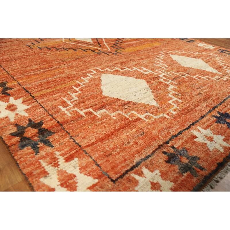 Orange Moroccan Oriental Area Rug Hand-Knotted Wool Carpet - 6'8" x 9'9" - 6'8" x 9'9" - Orange