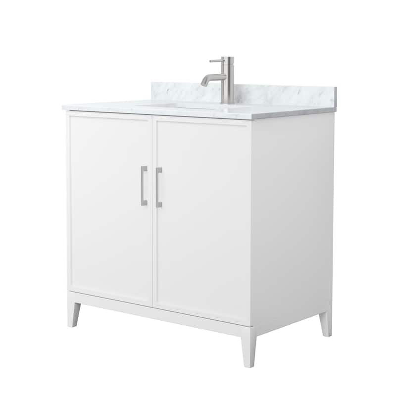 Elan 36-inch Single Vanity, Marble Top - White, Nickel Trim, White Carrara Marble Top