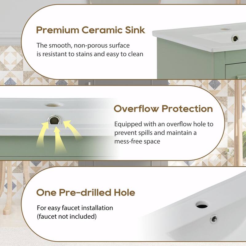 Modern 20-Inch Small Bathroom Vanity Cabinet with Ceramic Basin