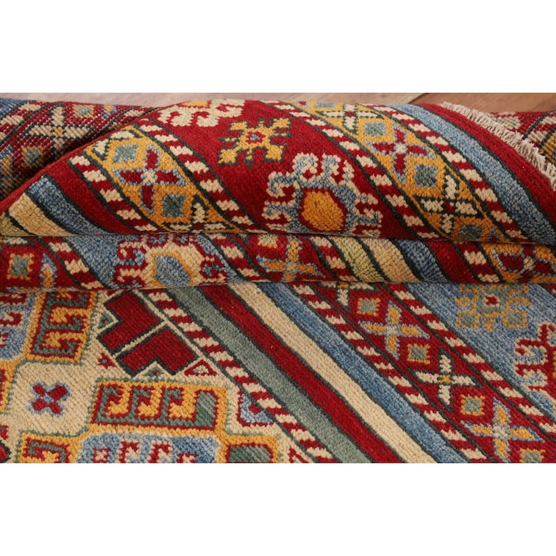 Striped Multi-Color Kazak Oriental Area Rug Handmade Wool Carpet - 4'0" x 5'11"