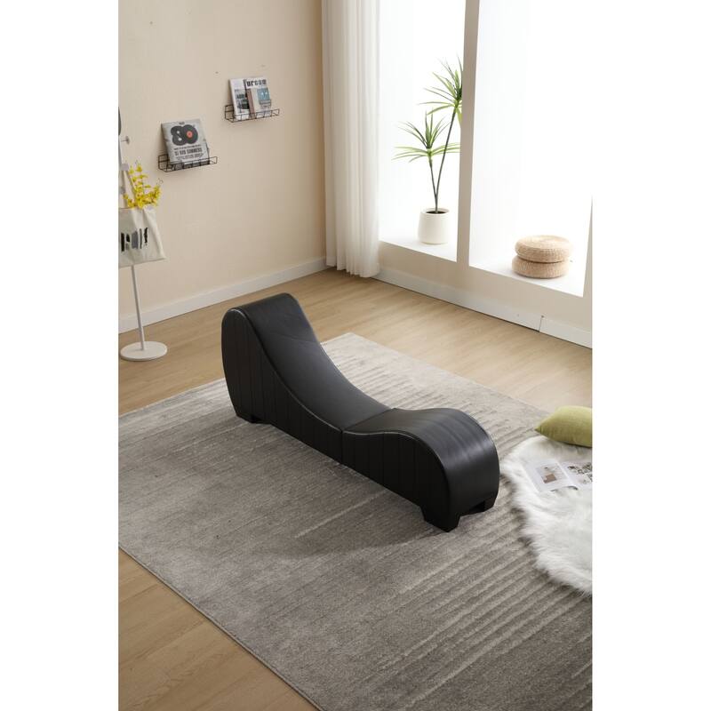 Modern 62.2" Chaise Longue Chair with Solid Wood Curved Frame for Stretching