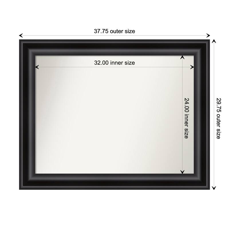 Grand Black Framed Non-Beveled Custom Wall Mirror, Bathroom Vanity Mirror - Outer Size: 37.75 x 29.75