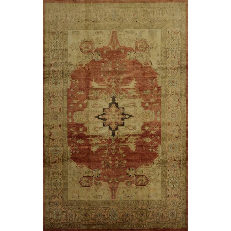 Hand Knotted Oriental 100% Wool Carpet Traditional Floral Oranges & Rust Heriz (serapi) Area Rug - 12' 0'' X 9' 0''