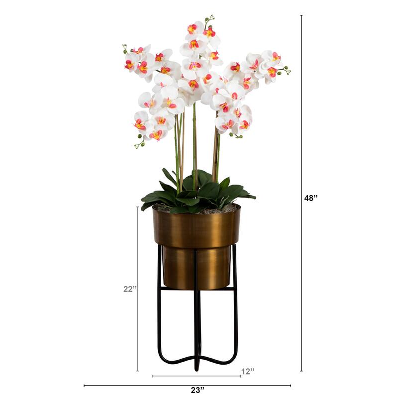 Orchid Floral Artificial Arrangement with Planter and Stand - 48" - White