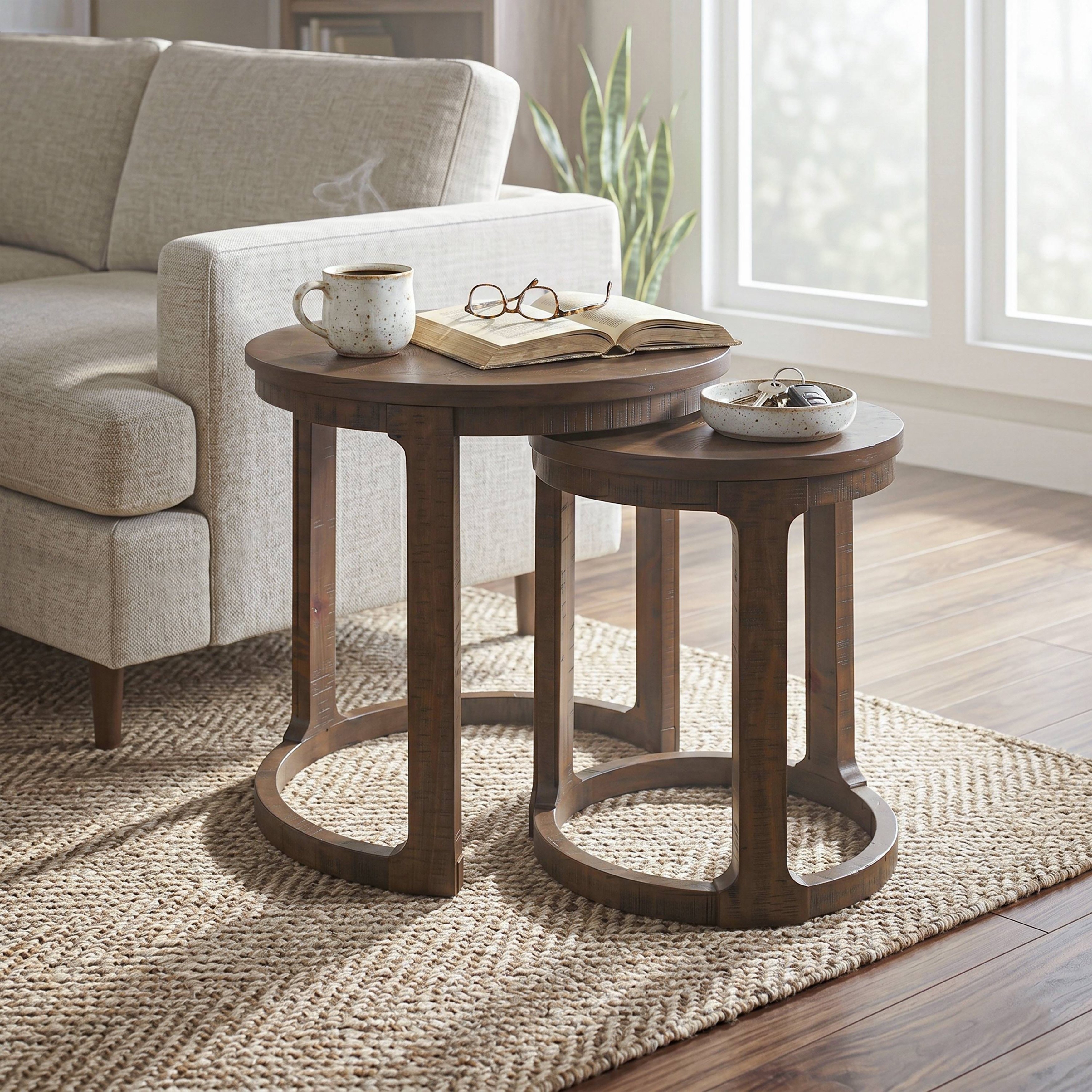 Furniture of America Wodela Wood Round Nesting End Table