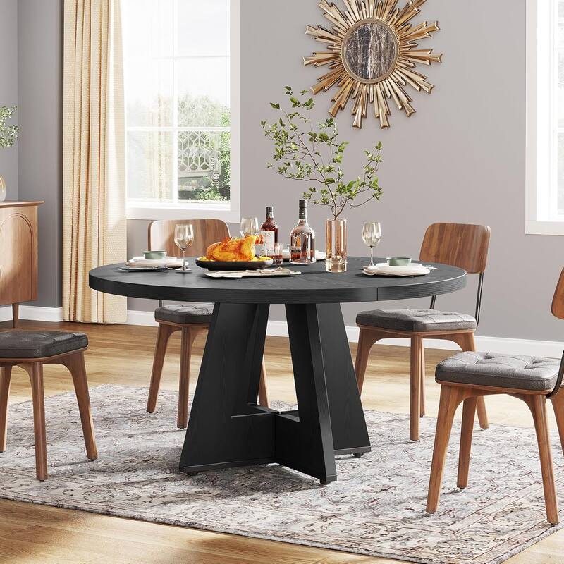 47" Round Wood Dining Table 4-Seater Farmhouse with Wooden Tabletop Cross Base for Dining Room/Kitchen
