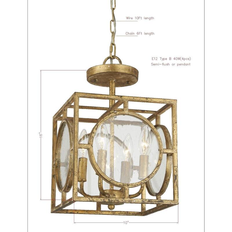 Berlin Semi-flush Convertible Chandelier, Distressed Antique Gold - Distressed Antique Gold