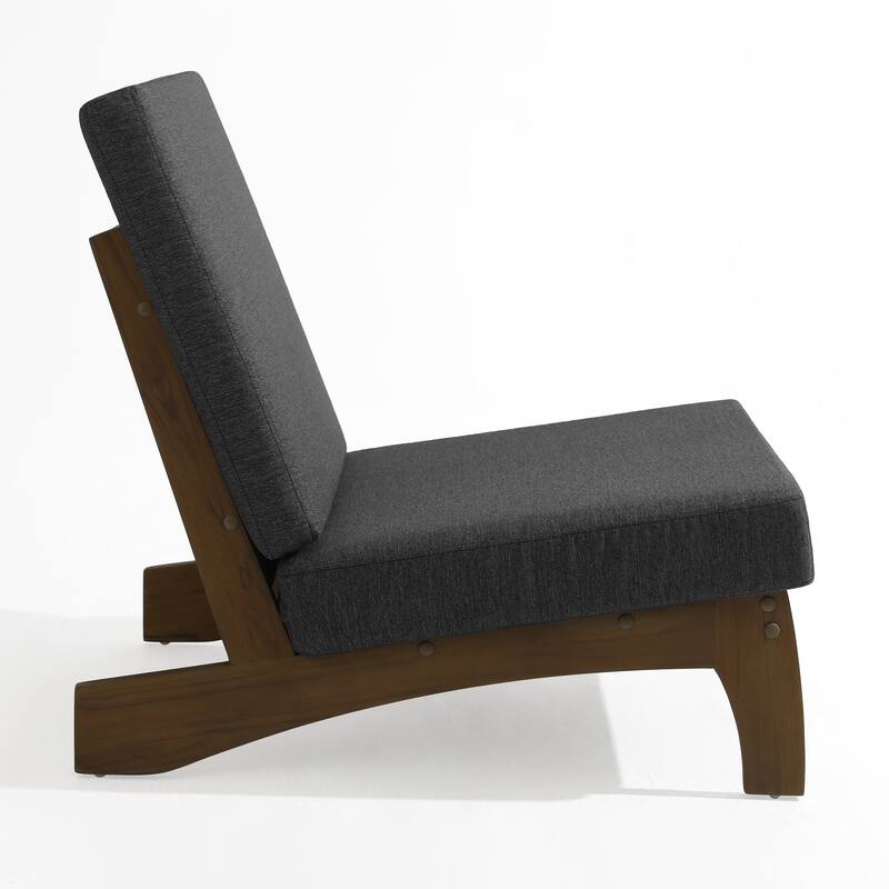 Teak Outdoor Armless Lounge Chair Set Loveseat with Cushions