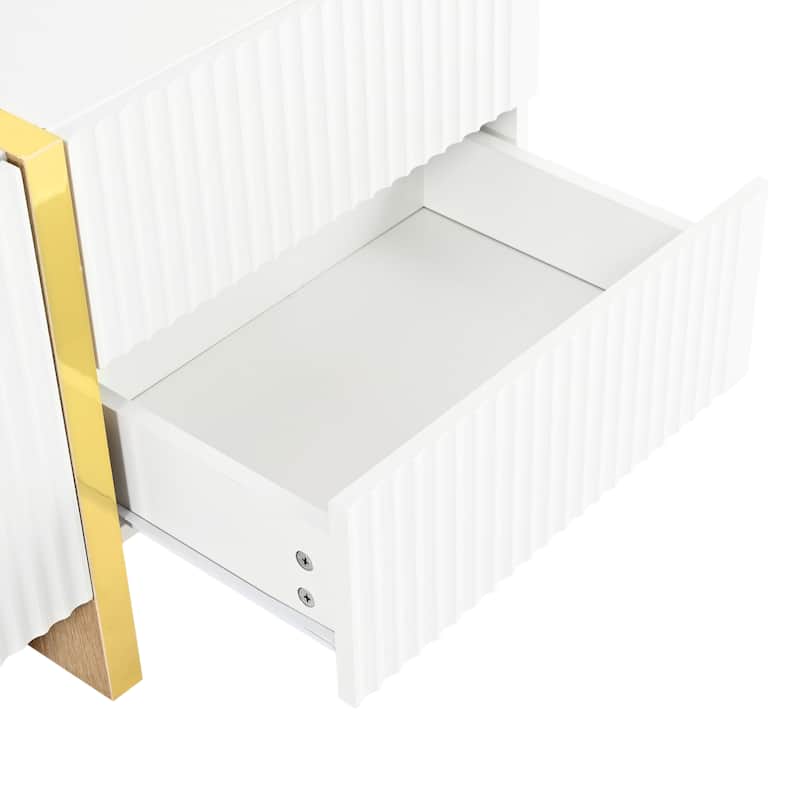 White 74" TV Stand with Cabinets, Drawers & Gold Legs for TVs Up to 80"