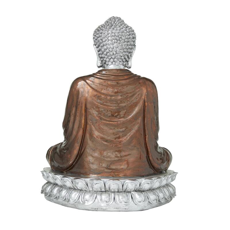 Polystone Buddha Meditating Decorative Sculpture with Engraved Carvings - Silver, Copper, Gold - Roche River Decor