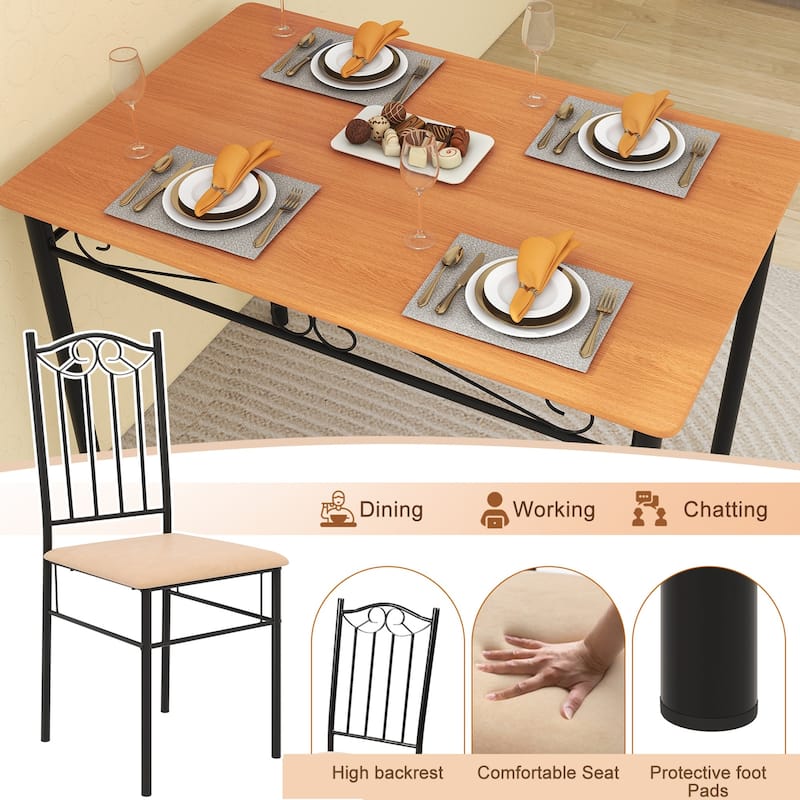 Costway 5 PCS Dining Set Wood Metal 30" Table & 4 Chairs Upholstered