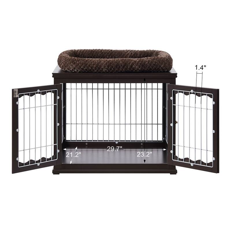 Unipaws Pet Crate End Table, Wooden Wire Dog Kennel with Pet Bed