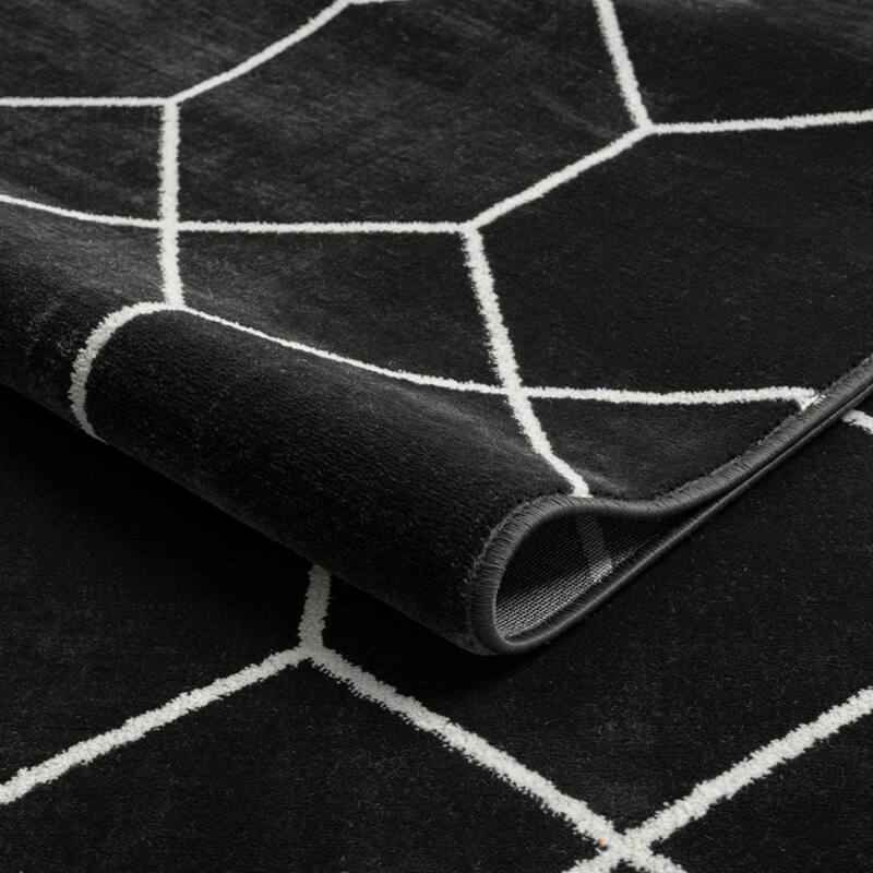 Trellis Geometric Woven Area Rug,8' x 10' - 8' x 10' - Black+Cream