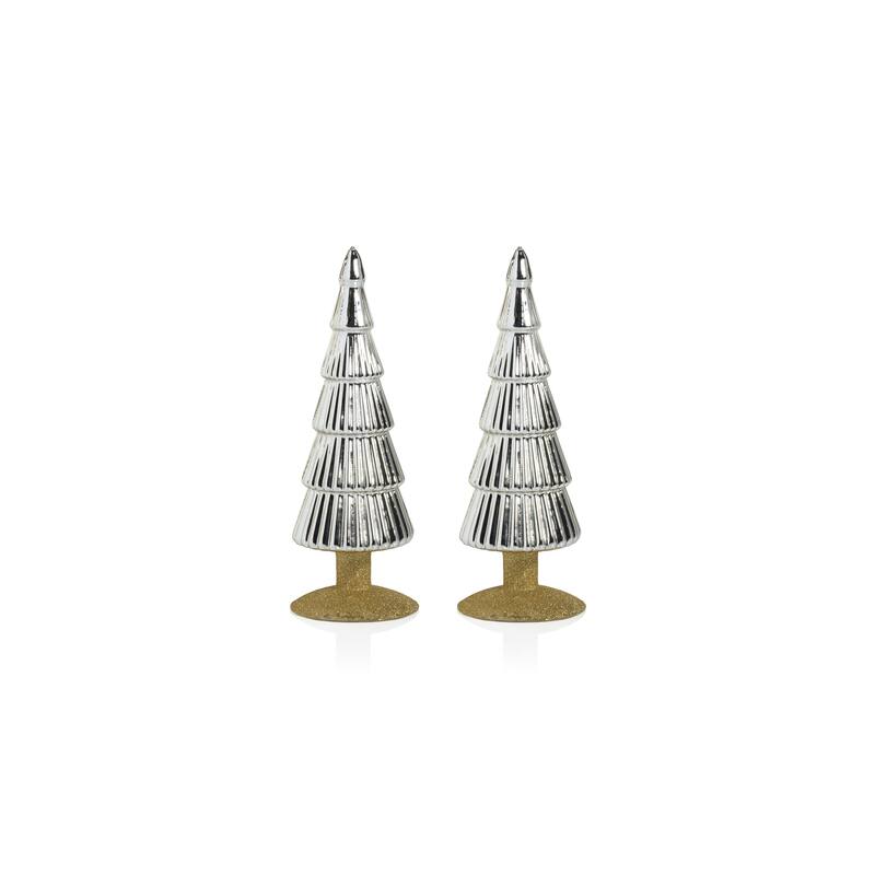 Dembe 9.5" Glass Tree on Gold Glitter Base, Set of 2