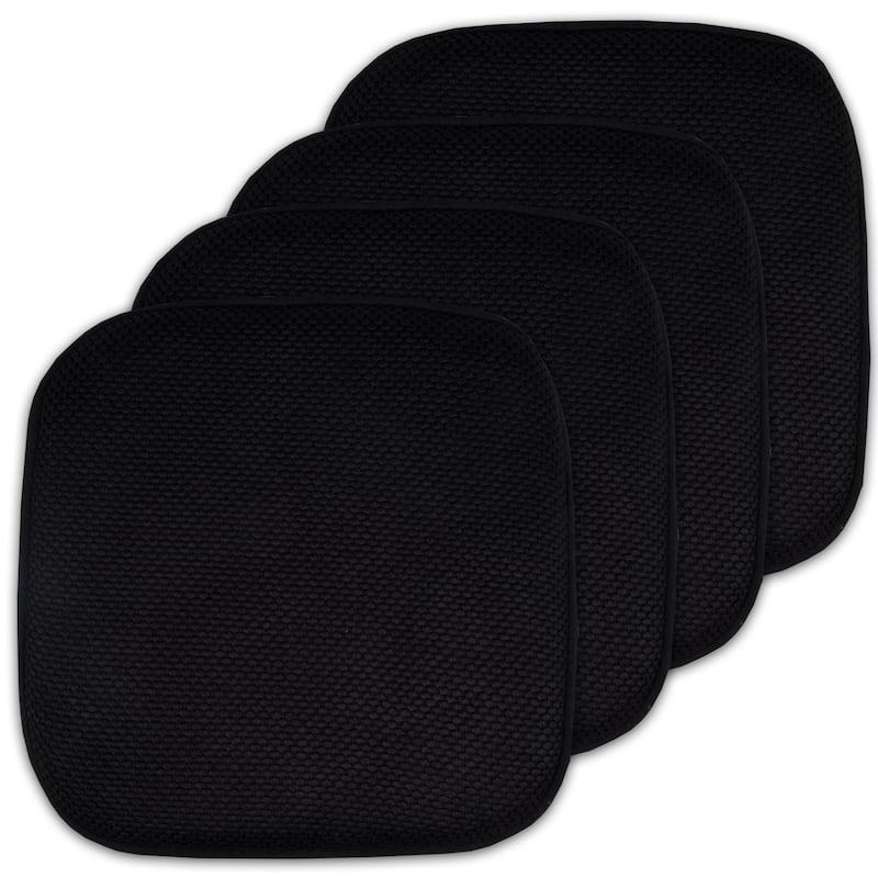 Black 16-inch Memory Foam Chair Pad/Seat Cushion with Non-Slip Backing (2 or 4 Pack) - Set of 4