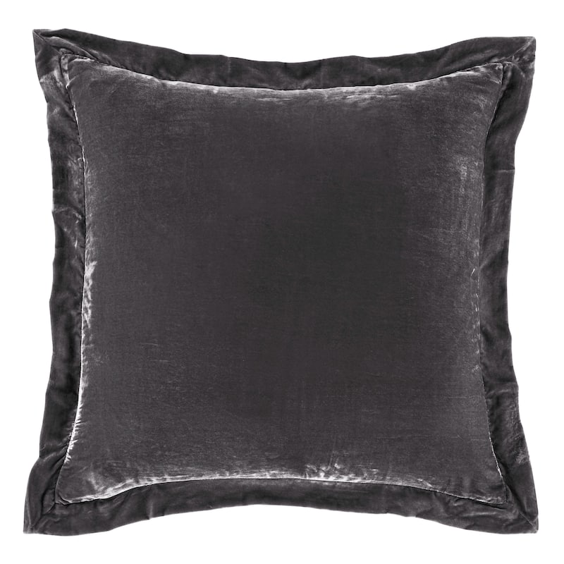 HiEnd Accents Stella Faux Silk Velvet Romantic Western Flanged Euro Sham, 27"x27" - Slate